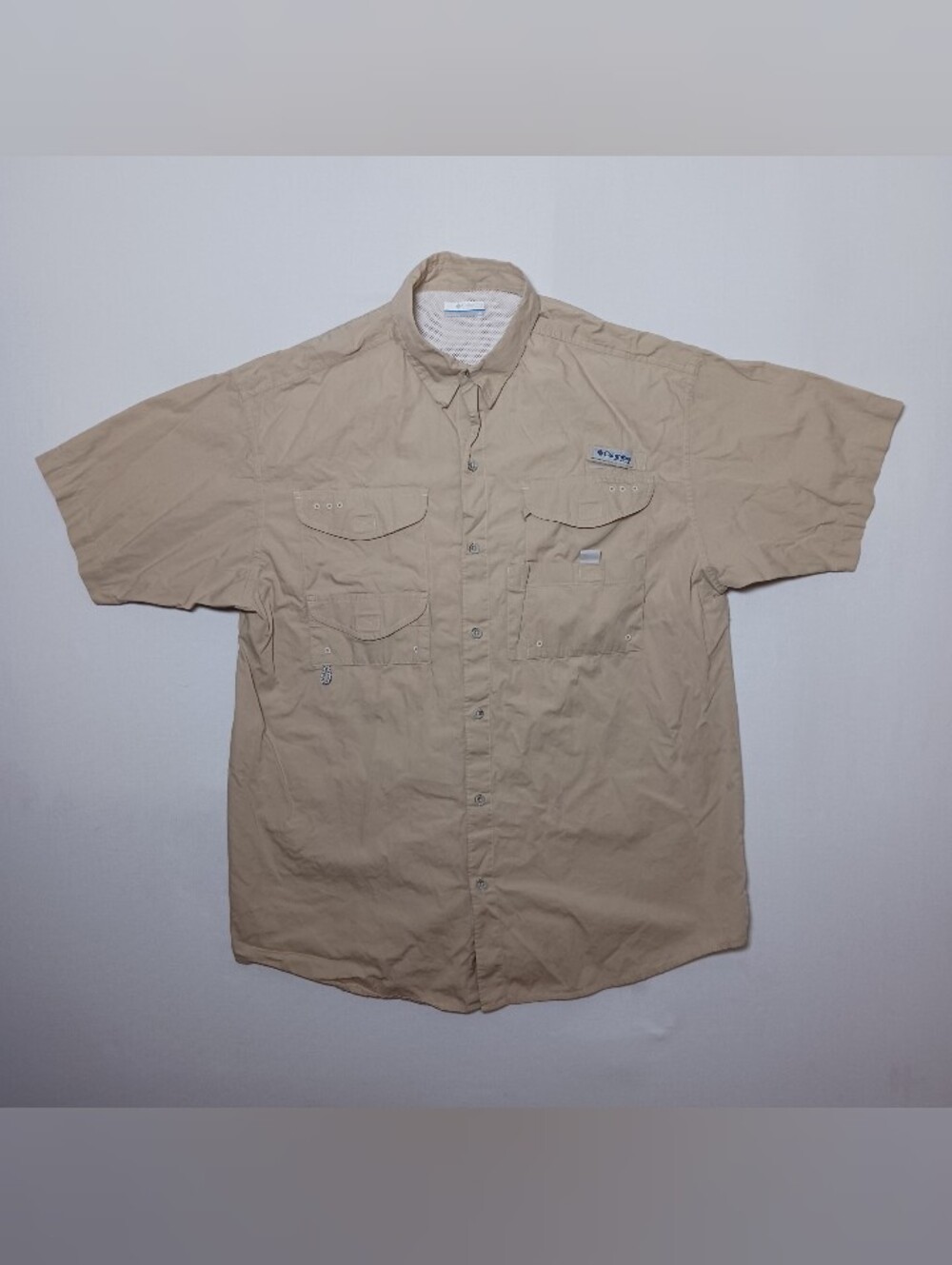 Columbia PFG Mens Bonehead Cotton Short Sleeve Fishing Shirt Large Beige Fm7130
